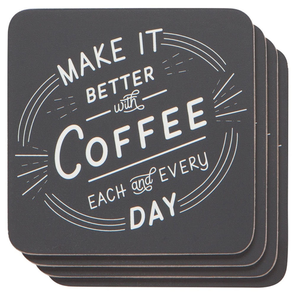 Better With Coffee Cork-Backed Coasters Set/4 NWT